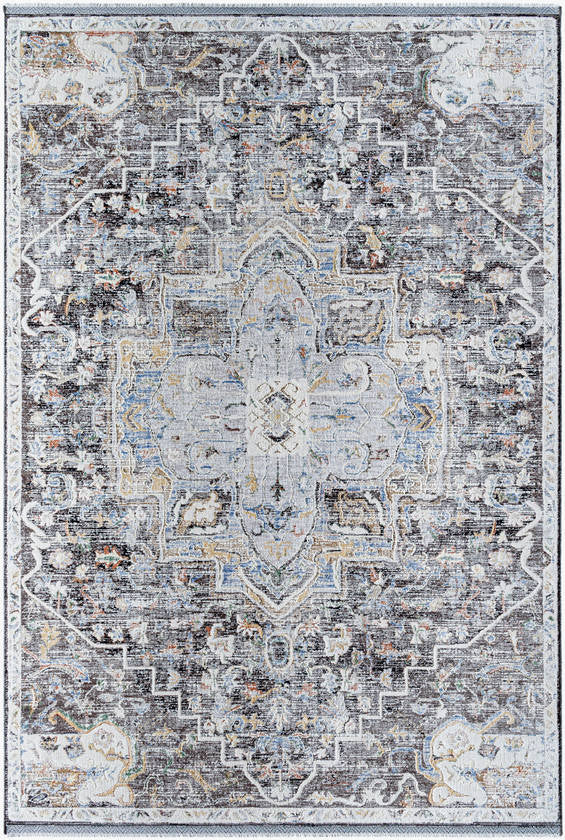 Amiee Traditional Black/Denim Area Rug