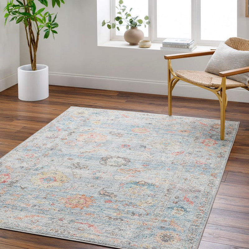 Carli Traditional Denim/Charcoal Washable Area Rug