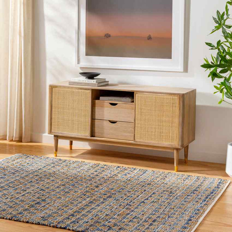 Tenecia Modern Tan/Dark Blue Area Rug