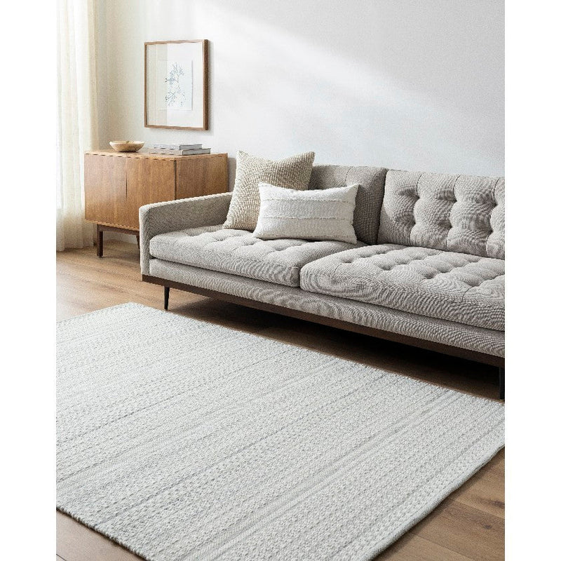 Precious Solid and Border Cream/Charcoal Area Rug