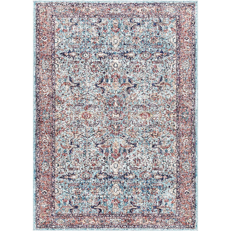 Jurrell Traditional Denim/Brown Washable Area Rug