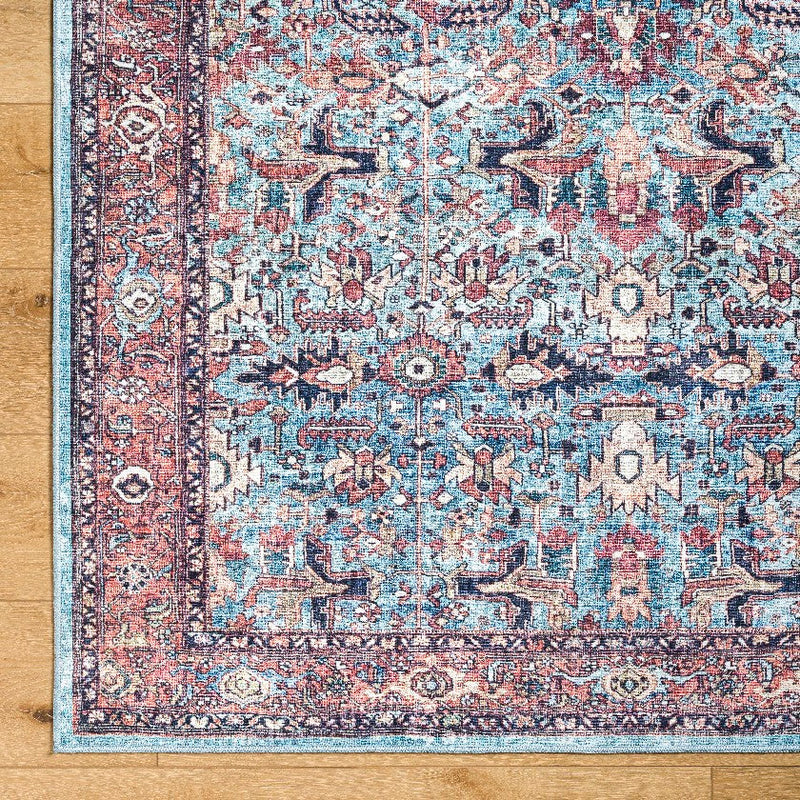 Jurrell Traditional Denim/Brown Washable Area Rug