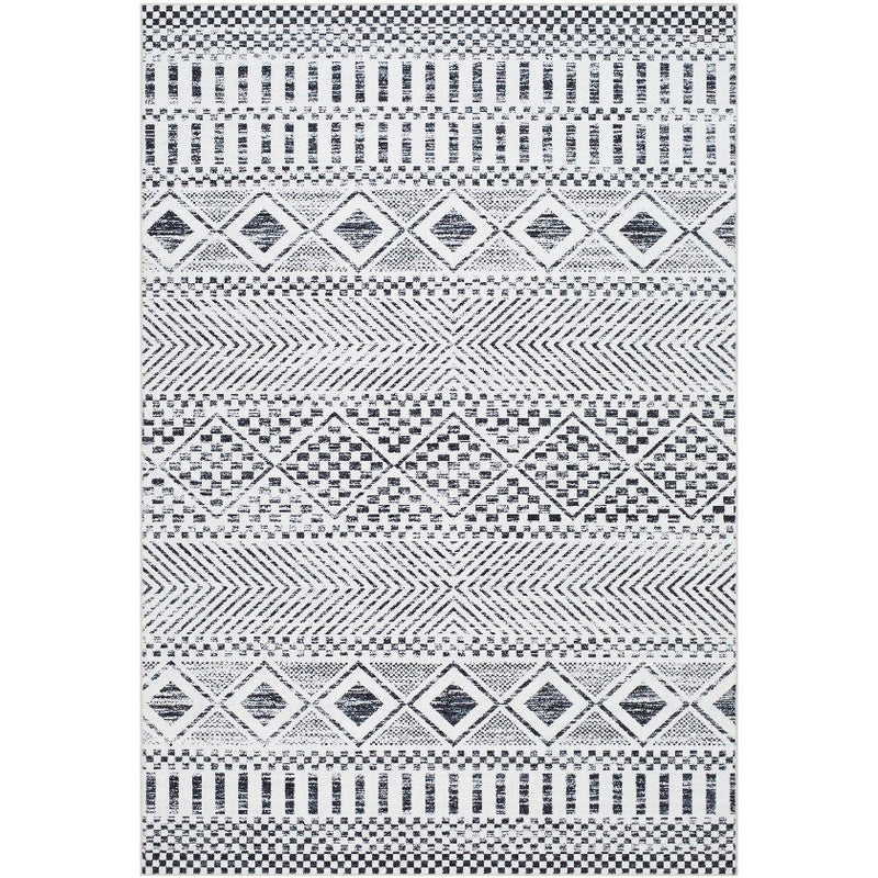 Keniesha Bohemian/Global Off-White/Black Washable Area Rug