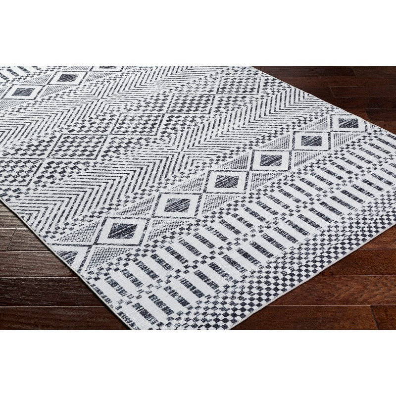 Keniesha Bohemian/Global Off-White/Black Washable Area Rug