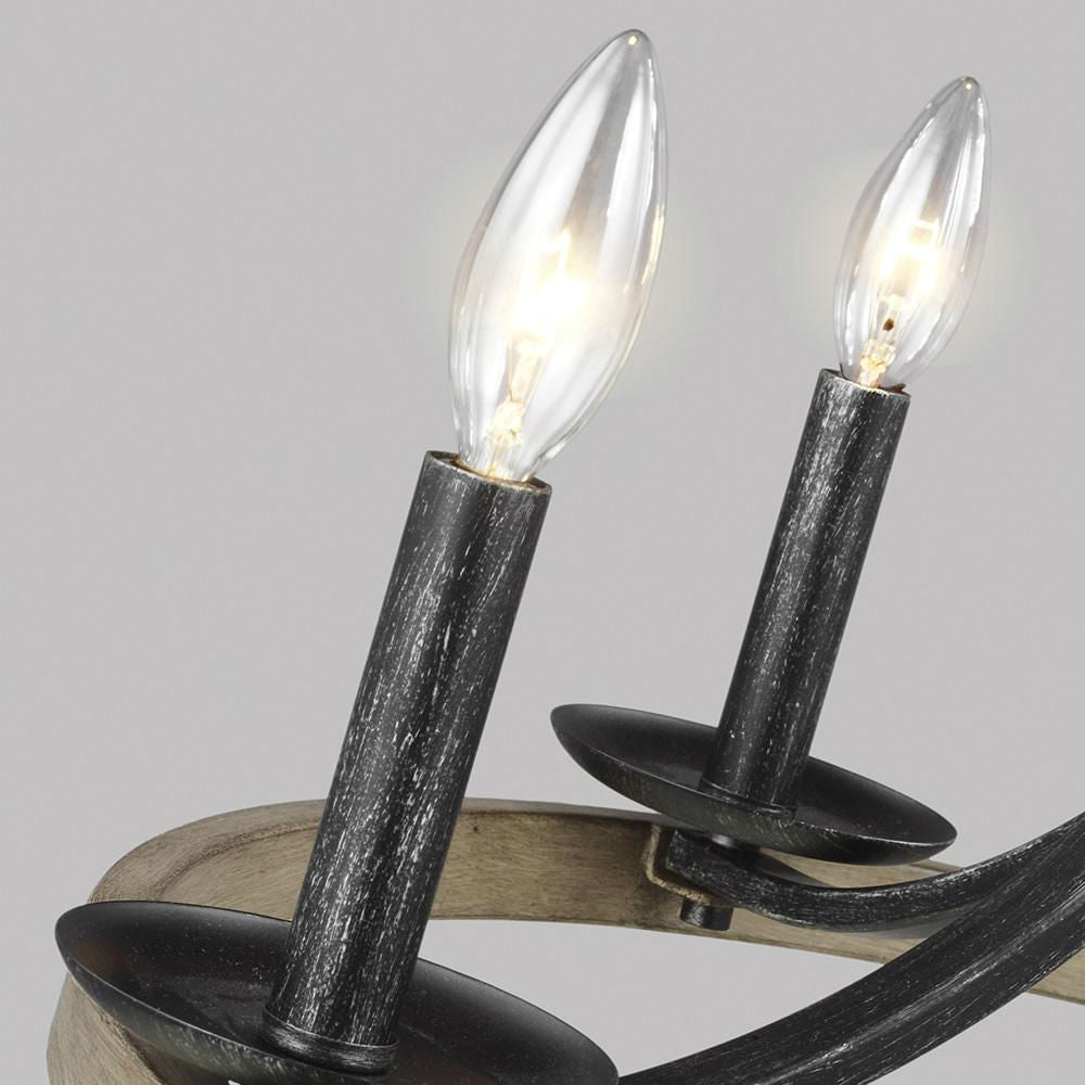Rustic 5 Light Dimmable Farm Home Circle Metal Chandelier Oak Finish, photo 3 of 3