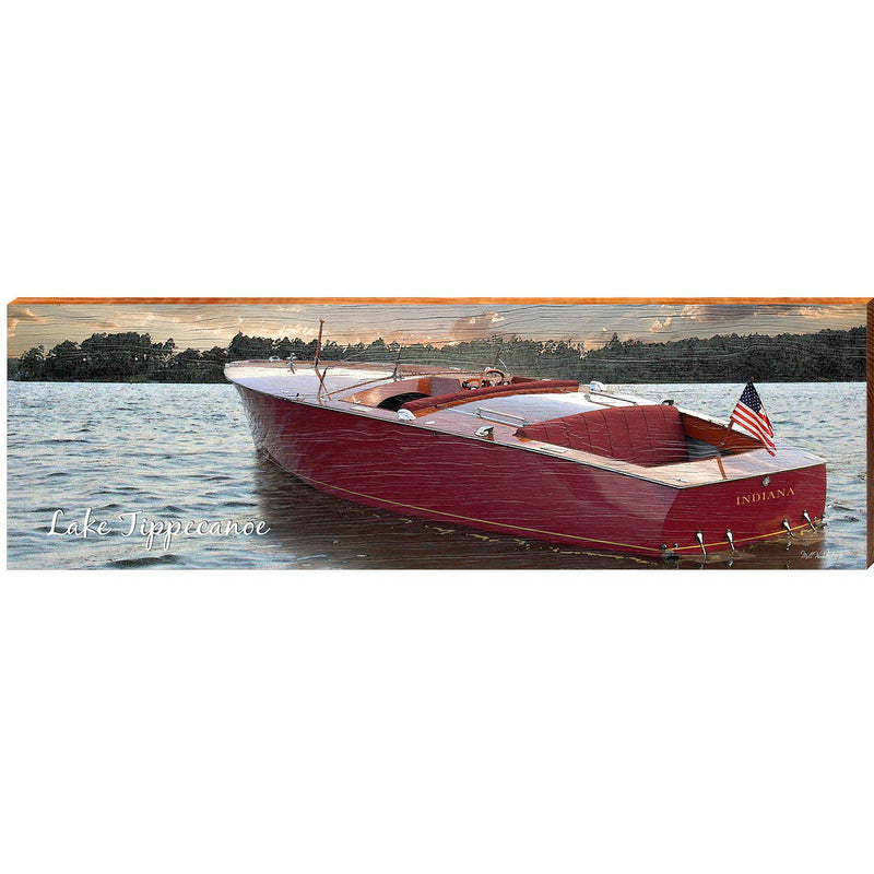 Lake Tippecanoe Vintage Boat Sunset | Wall Art Print on Real Wood