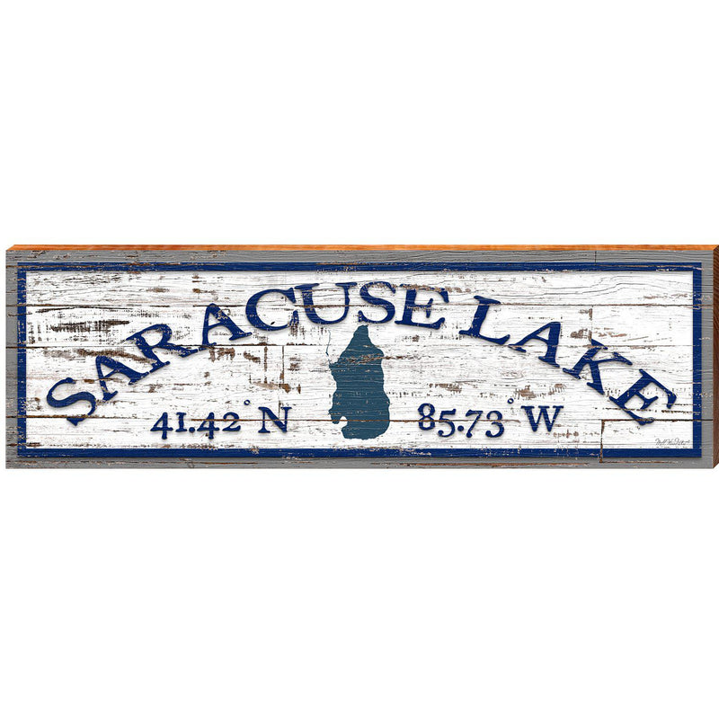 Saracuse Lake Lake Shape White Shabby Latitude Longitude | Wall Art Print on Real Wood