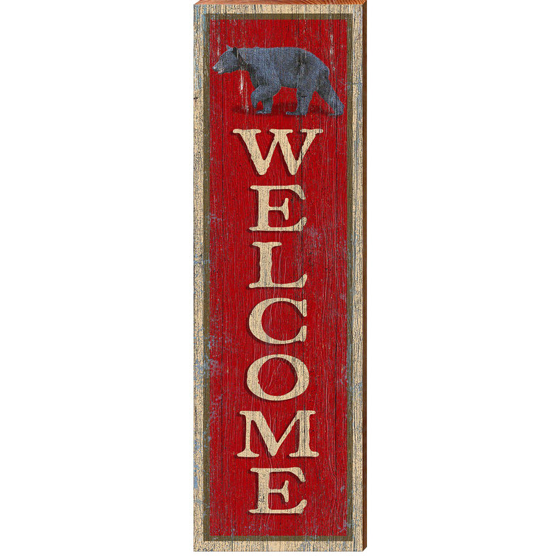 Welcome Black Bear Red | Wall Art Print on Real Wood