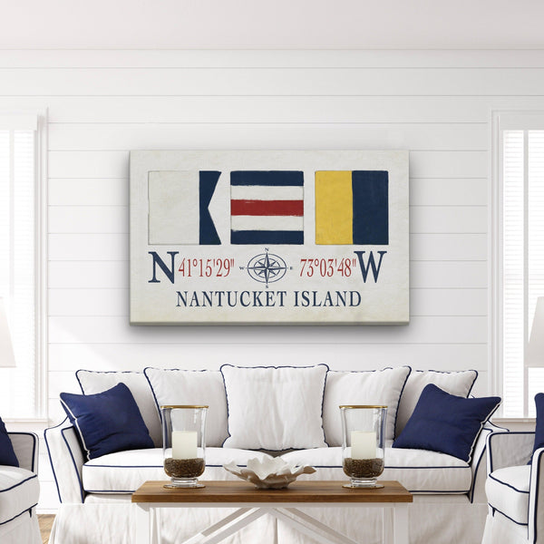 Nantucket Sign With Latitude Longitude Coordinates and ACK Maritime Flags, photo 2 of 7