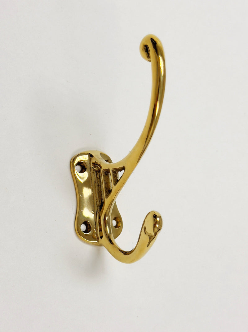 Polished Unlacquered Brass "Double" Wall Hook, photo 5 of 7