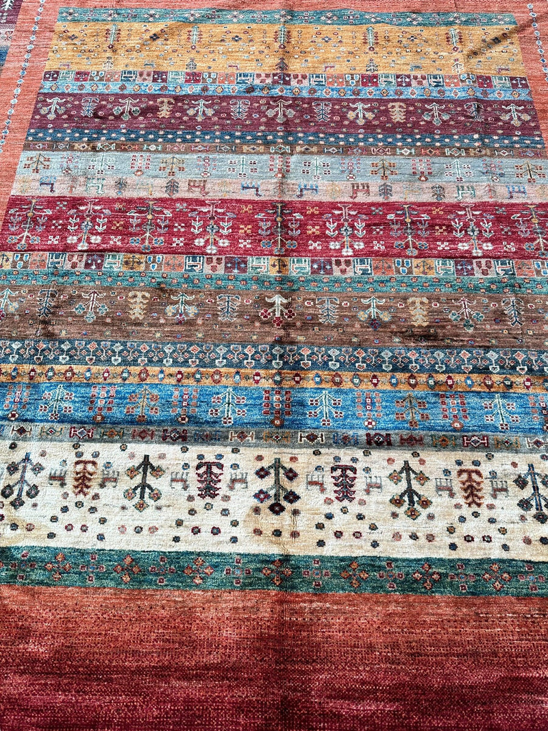 Afghani Khorjin Wool Rug – 7' x 9'10" – Vibrant Geometric & Tribal Patterns