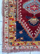 Hand-Knotted Antique Turkish Melas Wool Rug – 4'3" x 5'11" – Vibrant Geometric Motifs