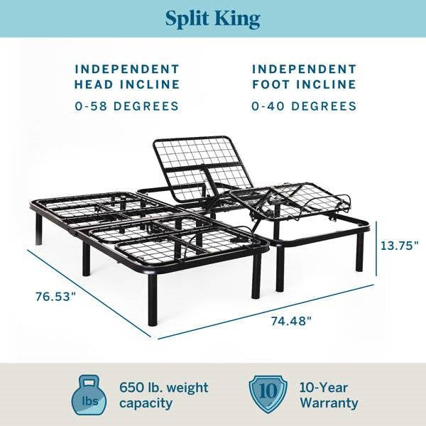 Split King Size Electric Head Foot Adjustable Bed Base with Remote, photo 4 of 5