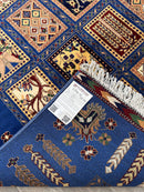 6'9″ x 10' Hand-Knotted Afghani Bakhtiari Wool Rug – Persian Garden Design – Blue & Cream