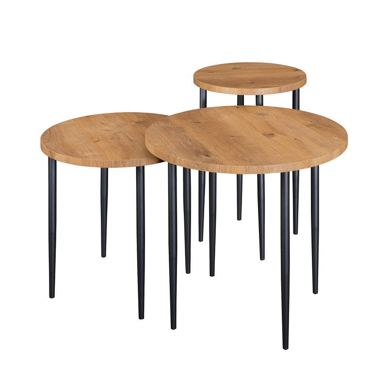 Modern Round Nesting Coffee Tables with Tapered Legs, Set of 3