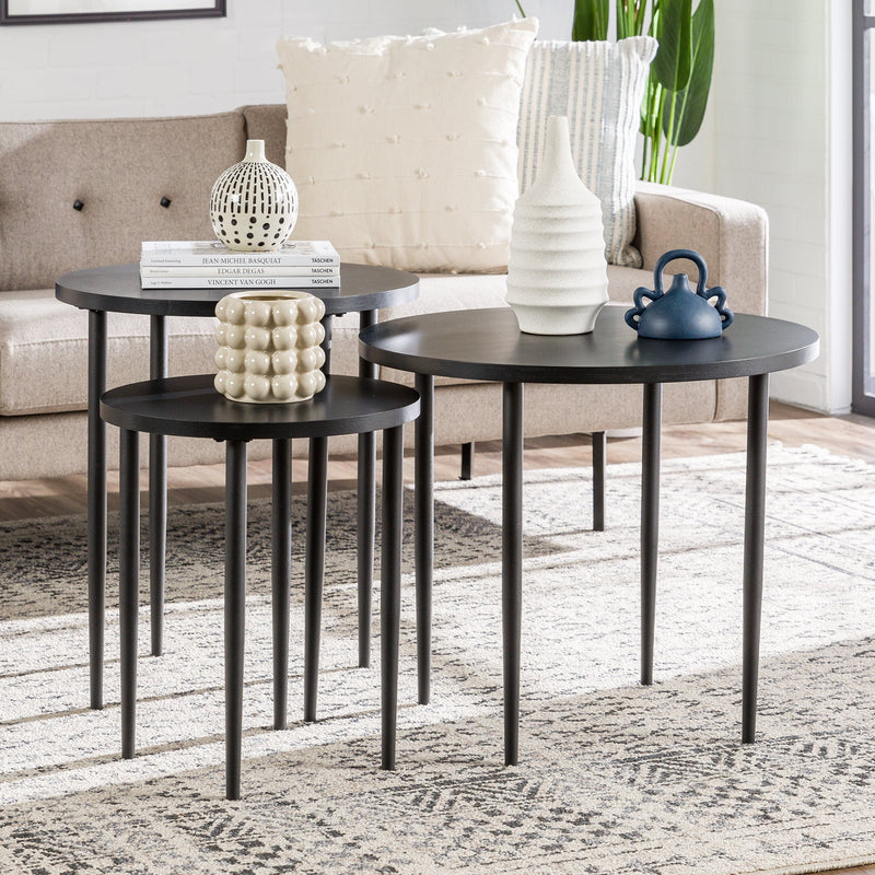 Modern Round Nesting Coffee Tables with Tapered Legs, Set of 3