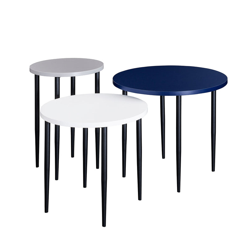 Modern Round Nesting Coffee Tables with Tapered Legs, Set of 3