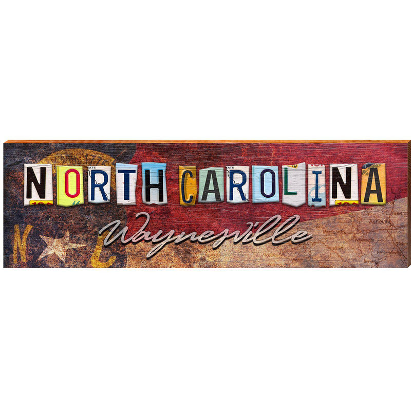 North Carolina Waynesville License Plate Letters | Wall Art Print on Real Wood