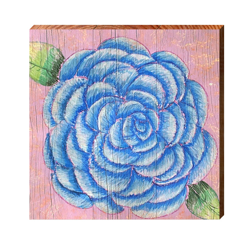 Big Blue Flower | Wall Art Print on Real Wood