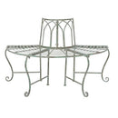 Half-Circle Outdoor Patio Garden Wrought Iron Tree Bench in Antique Green