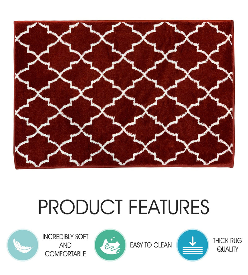 Sussex Home, Landing Rug, Slip Resistant Indoor Carpets Includes Adhesive Tape 2' x 3'-Trellisville Collection |Red&White