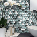Blue 11x11 Glossy Matte Hexagon Glass Mosaic Tile (10 pack, 8.63 sq ft/case)