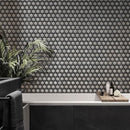 Black 12x12 Glossy Hexagon Glass Mosaic Tile (10 pack, 9.67 sq ft/case) - Sample