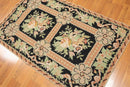 3'x5' Black, Peach, Green, Multi Color Hand Made Needlepoint Aubusson Oriental Rug