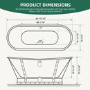 AKICON 67" Cast Iron Freestanding Bathtub, Drain and Overflow Kit Included by Akicon - Handmade