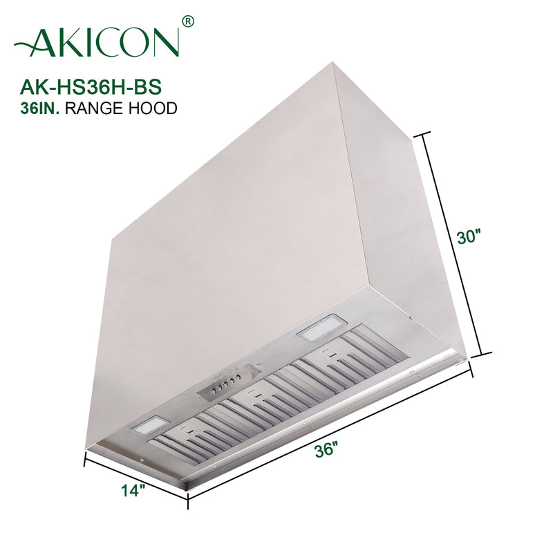 Akicon 36" Stainless Steel Range Hood with 600 CFM Insert & 6-Burner Gas Range Combo – Powerful Ventilation, Convection Oven, Multiple Finishes