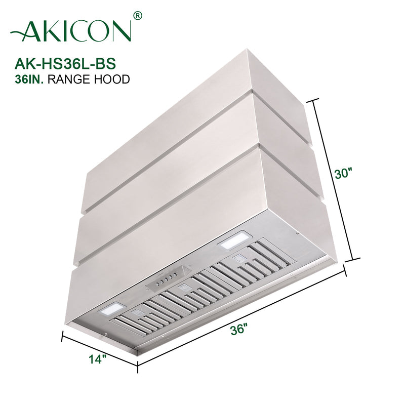 Akicon 36" Stainless Steel Range Hood with 600 CFM Insert & 6-Burner Gas Range Combo – Powerful Ventilation, Convection Oven, Multiple Finishes