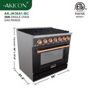 36" Slide-in Freestanding Professional Style Gas Range with 5.2 Cu. Ft. Oven, 6 Burners - AK-JK36A1-B