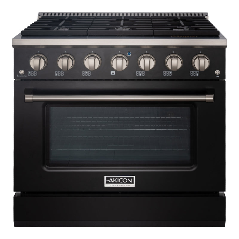 Akicon 36" Stainless Steel Range Hood with 600 CFM Insert & 6-Burner Gas Range Combo – Powerful Ventilation, Convection Oven, Multiple Finishes