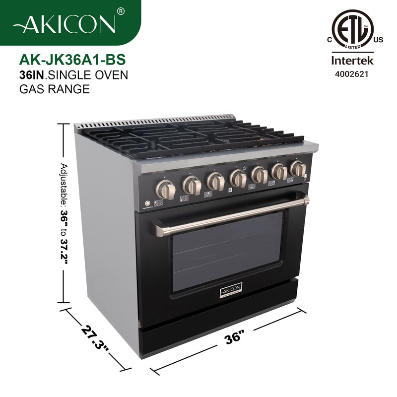 36" Slide-in Freestanding Professional Style Gas Range with 5.2 Cu. Ft. Oven, 6 Burners - AK-JK36A1-B