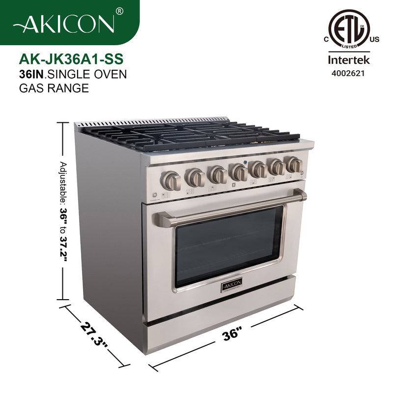 36" Slide-in Freestanding Professional Style Gas Range with 5.2 Cu. Ft. Oven, 6 Burners - AK-JK36A1-S
