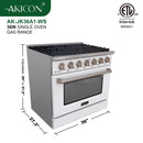 36" Slide-in Freestanding Professional Style Gas Range with 5.2 Cu. Ft. Oven, 6 Burners - AK-JK36A1-W