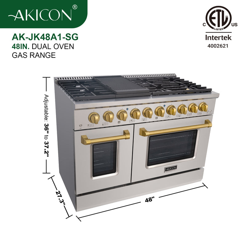 48" Slide-in Freestanding Professional Style Gas Range with 6.7 Cu. Ft. Oven, 8 Burners, AK-JK48A1-S