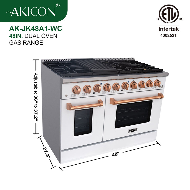 48" Slide-in Freestanding Professional Style Gas Range with 6.7 Cu. Ft. Oven, 8 Burners, AK-JK48A1-W