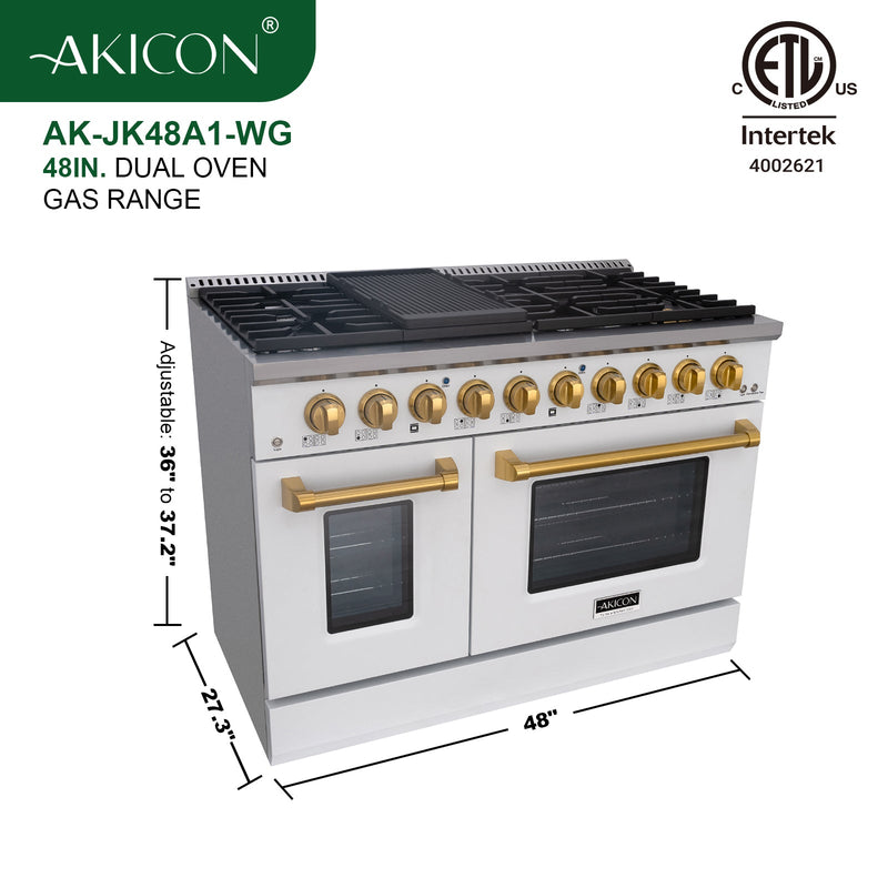 48" Slide-in Freestanding Professional Style Gas Range with 6.7 Cu. Ft. Oven, 8 Burners, AK-JK48A1-W