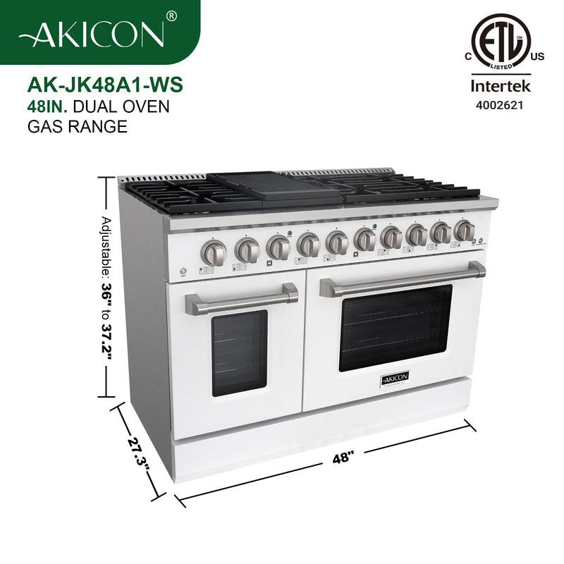 48" Slide-in Freestanding Professional Style Gas Range with 6.7 Cu. Ft. Oven, 8 Burners, AK-JK48A1-W