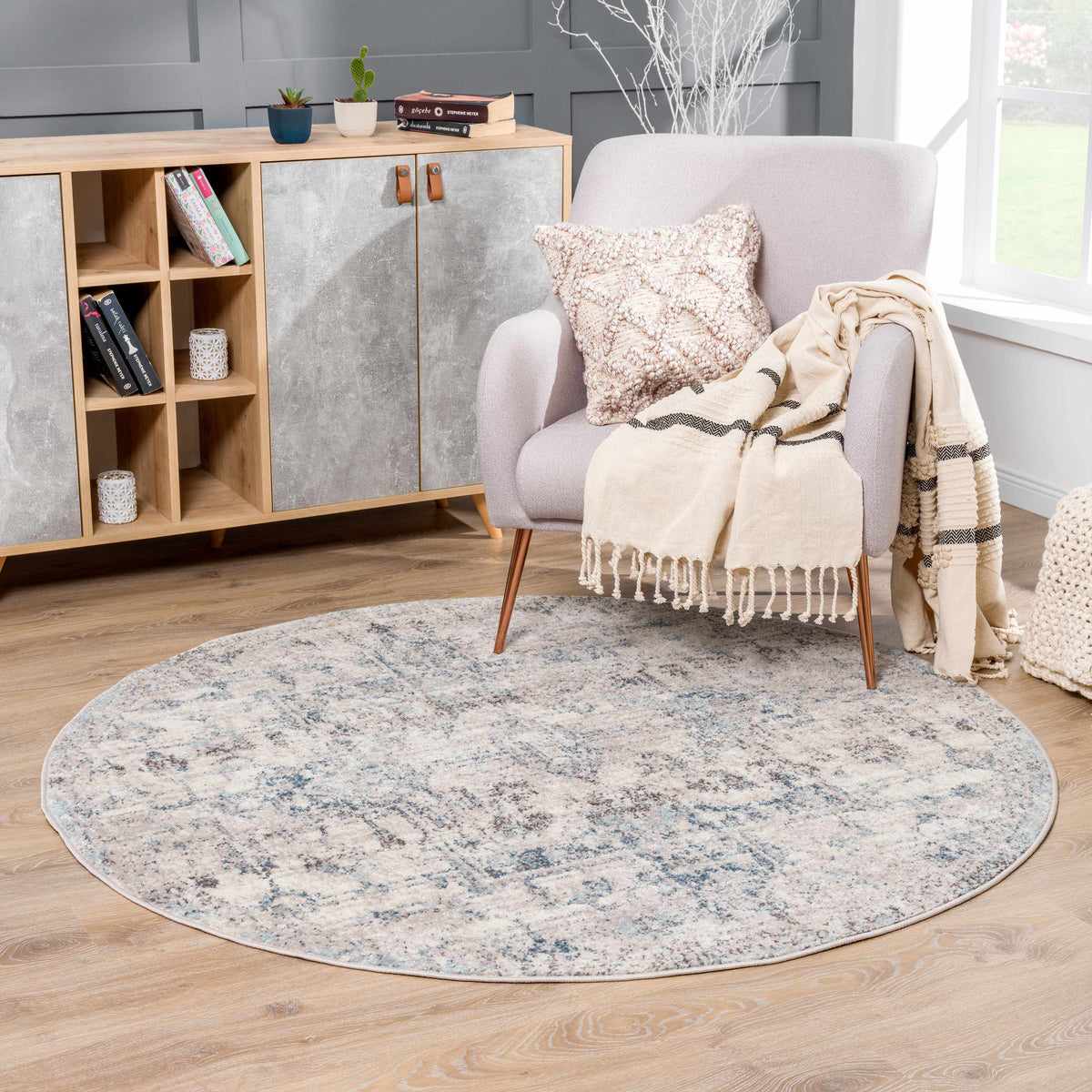 Orrick Area Rug, installed in a room