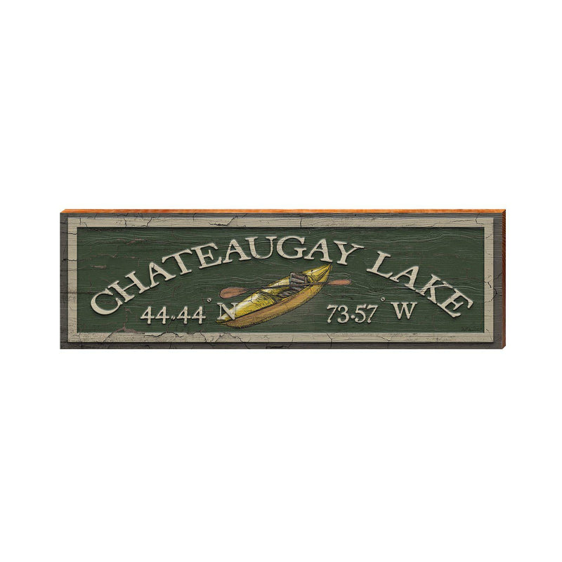 Chateaugay Lake Kayak Green Latitude Longitude ALI1 | Wall Art Print on Real Wood