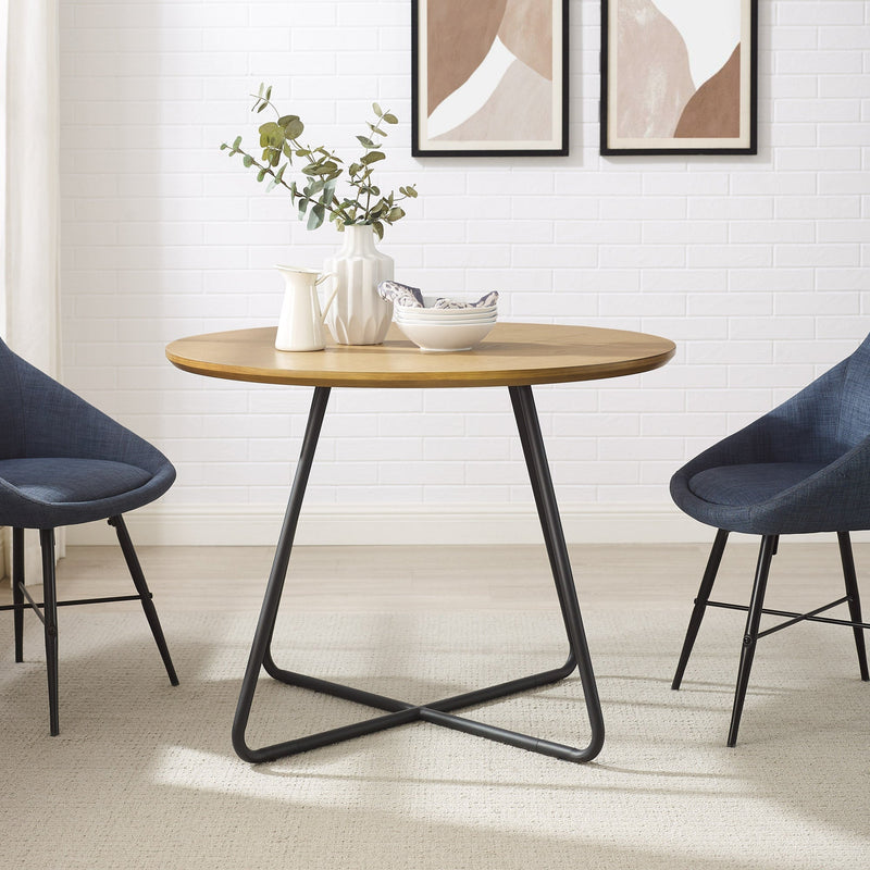 Alex 40" Modern Veneer and Metal Round Dining Table