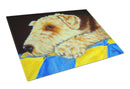 Airedale Terrier Momma's Quilt Glass Cutting Boards – Durable, Decorative Kitchen Art Large AMB1174LCB