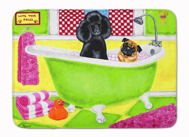 Tub for Two with Poodle and Pug Machine Washable Memory Foam Mat AMB1335RUG