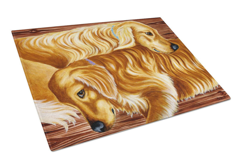 Zeus and Chloie the Golden Retrievers Glass Cutting Board Large AMB1387LCB