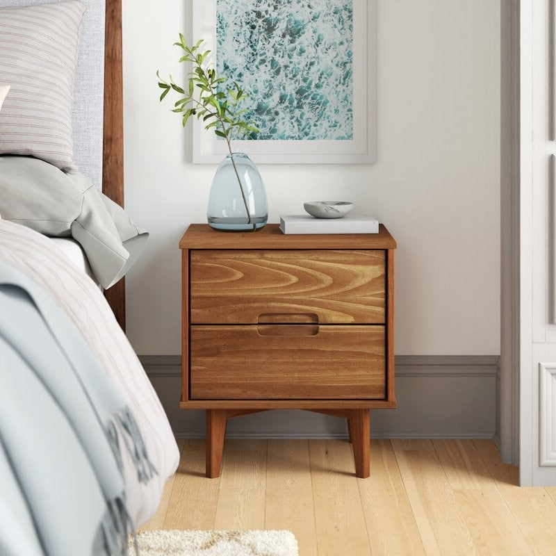 FarmHouse 2 Drawer Solid Wood Nightstand Medium Brown, photo 4 of 5