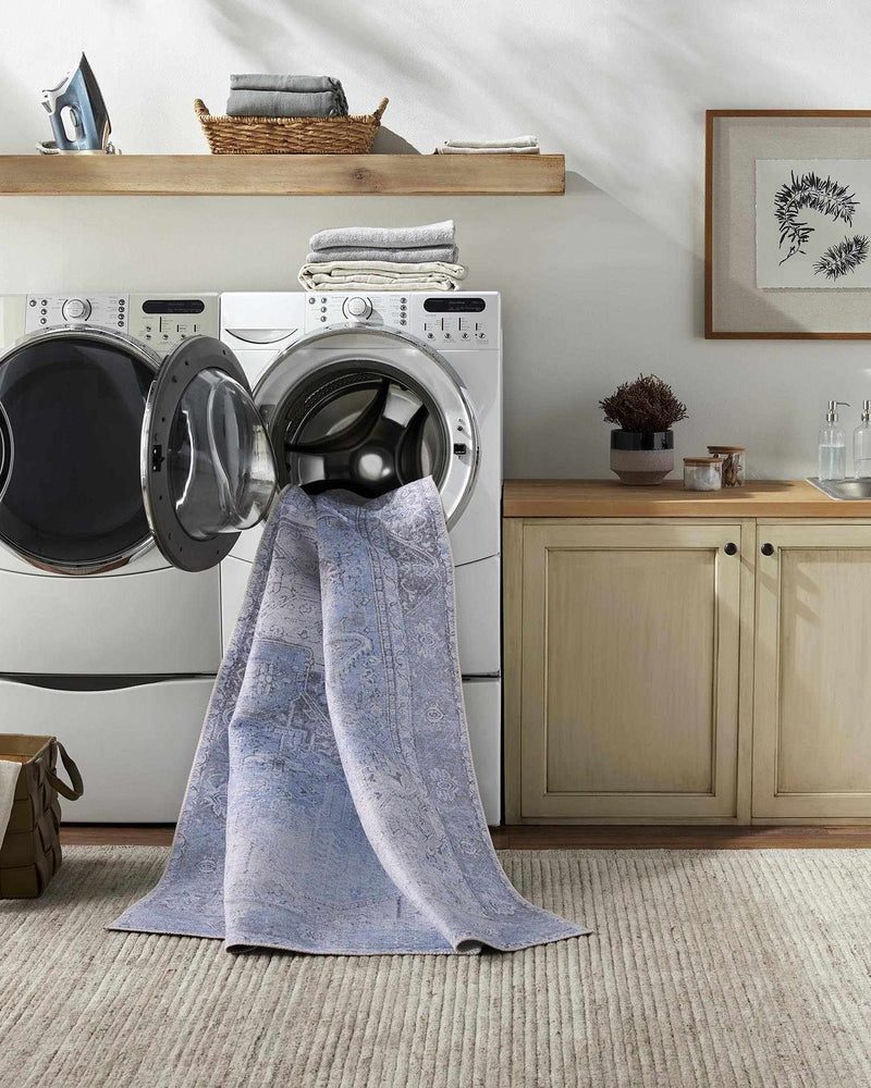 Ice Blue Flat Pile Washable Rug - Clearance