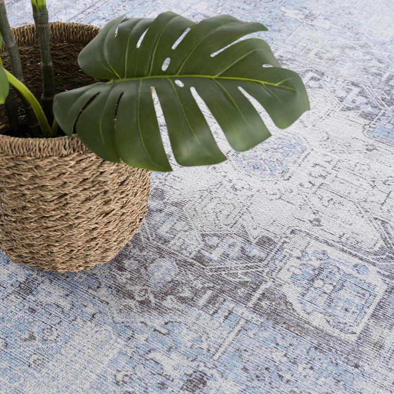 Ice Blue Flat Pile Washable Rug - Clearance
