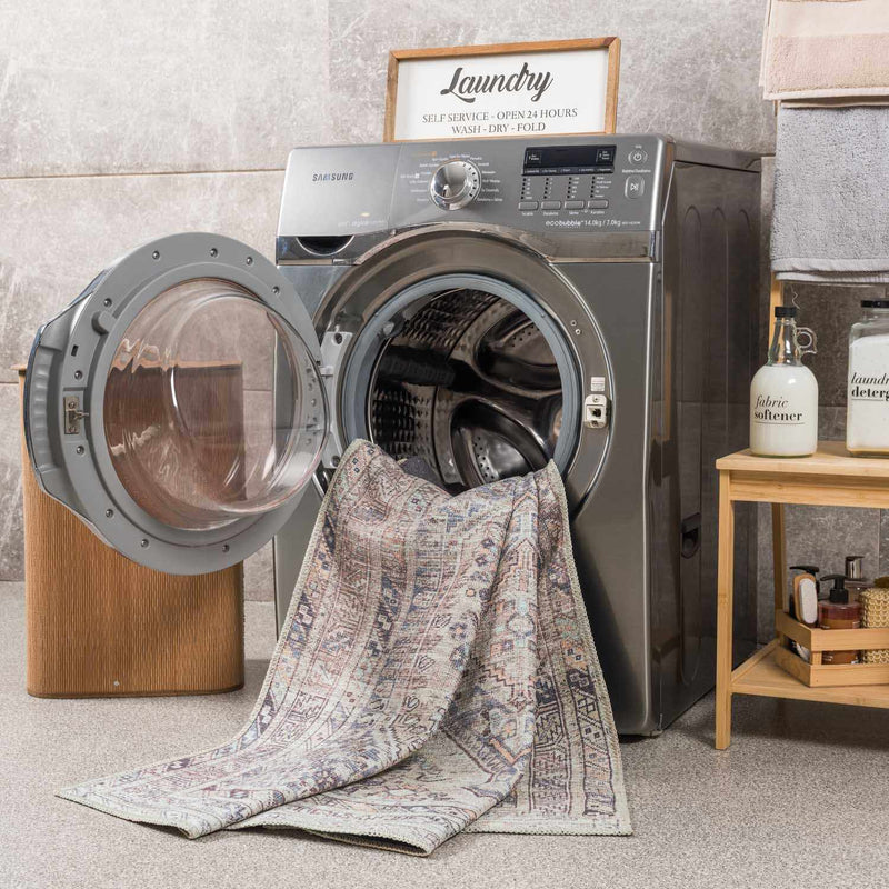 Barny Tan Flat Pile Washable Area Rug